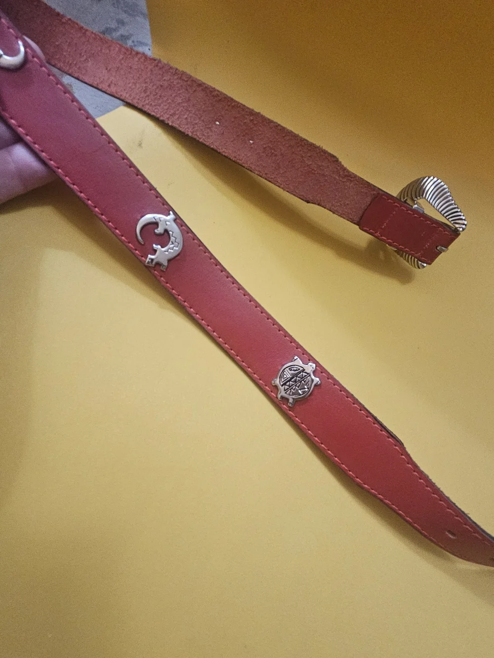 Vintage Levi's 1860 Full Grain Cowhide Red Western Concho Belt USA Made 30-34